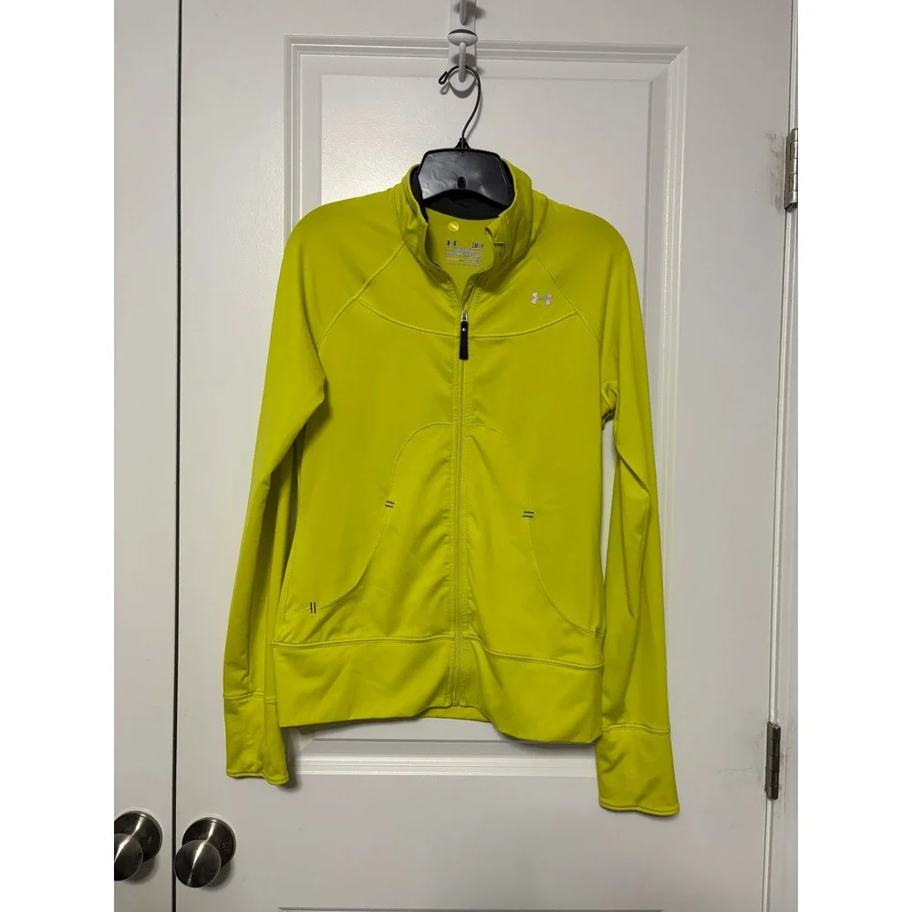 Under Armour Womens Neon Yellow Full Zip Athletic Jacket Thumb Holes Small - Picture 1 of 3